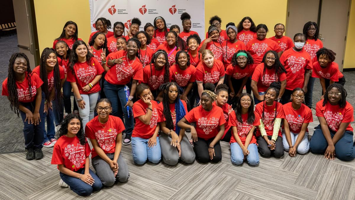 Group of students in red t-shirts