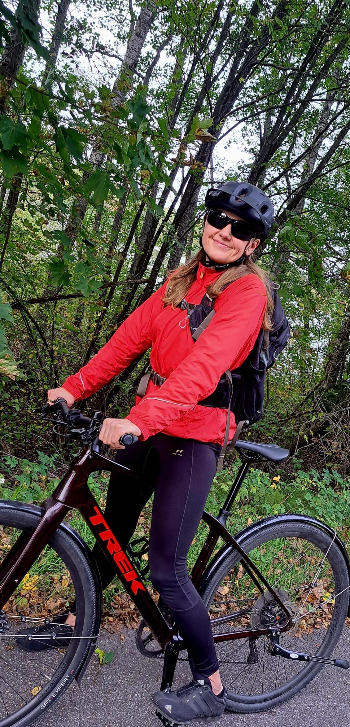 Sari Hokkanen on a bicycle