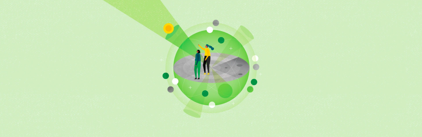 Illustration of 2 people in a green sphere