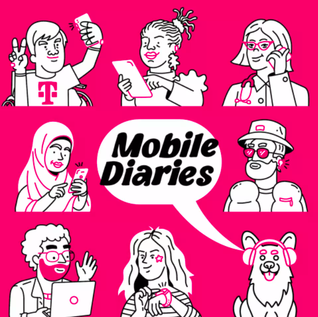 "Mobile Diaries" with cartoon people
