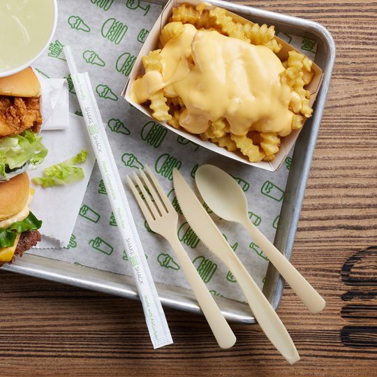 The new cutlery and straws at some Shake Shack locations is derived from ocean-based microbe.