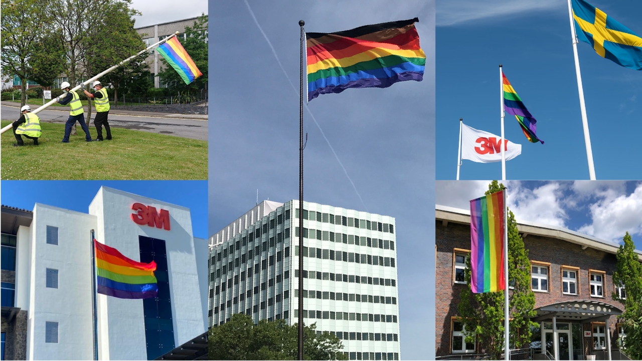 Collage of different Pride flags being waved