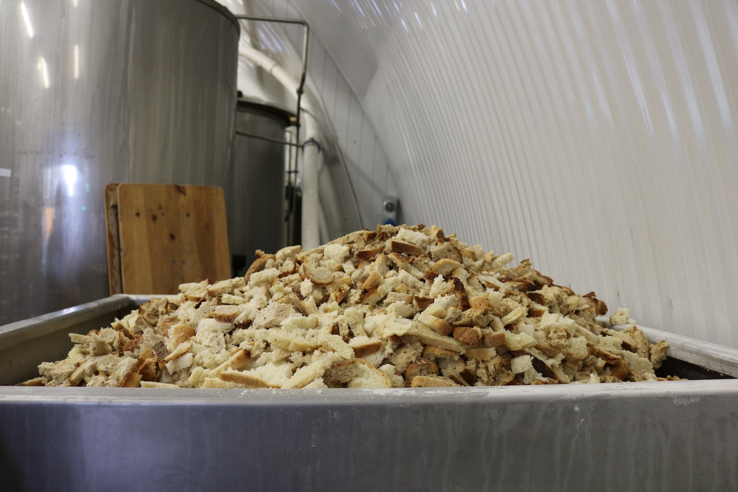 A pile of surplus bread that will be used to make beer at Toast Brewery.