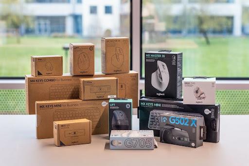 A group of Logitech products in their packages