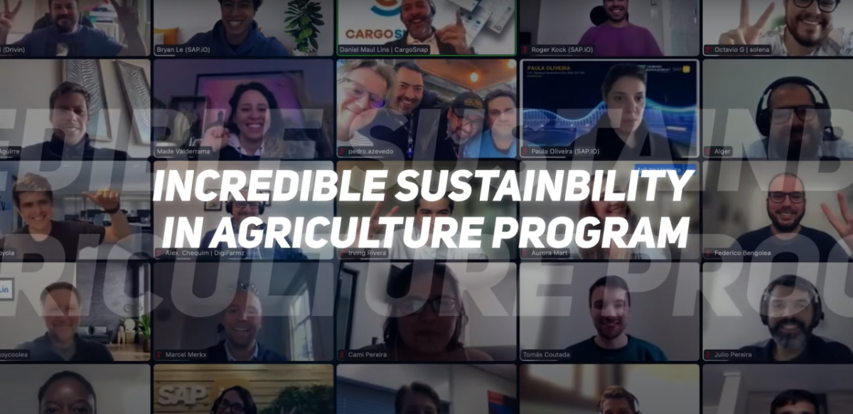 "Incredible Sustainability in agriculture program" screenshot of many people in a virtual meeting.