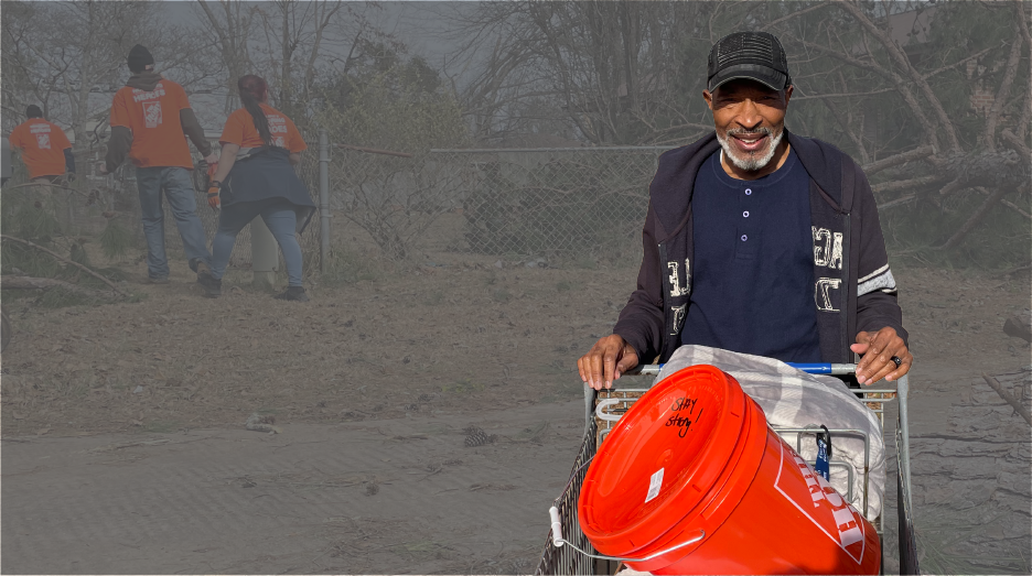 person with orange home depot bucket