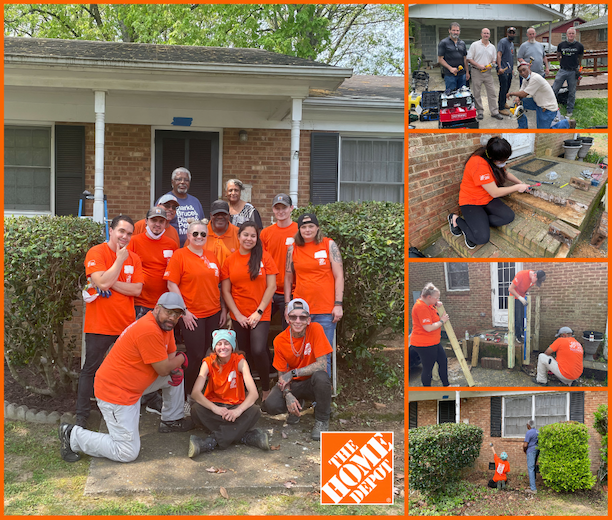 Team Depot volunteers working on Odell Witherspoon's home.