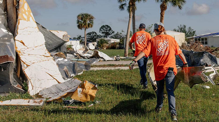 The Home Depot volunteers shown helping with disaster clean up in Florida.