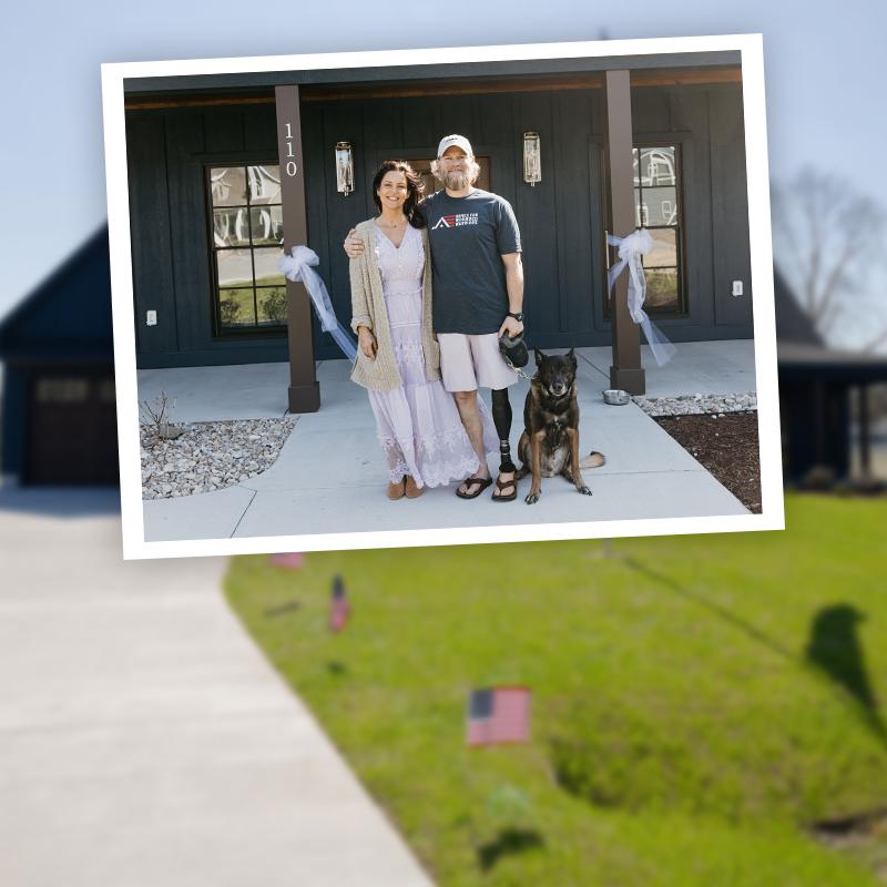 Staff Sergeant Chris Burrell and his family in front of their home.