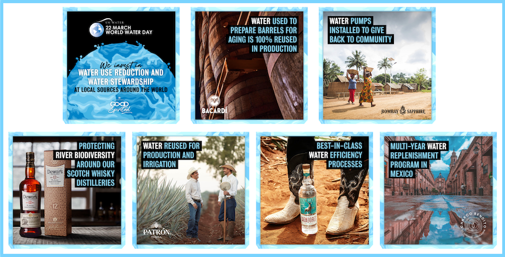World Water Day banner and 6 pictures of Bacardi's water-related achievements