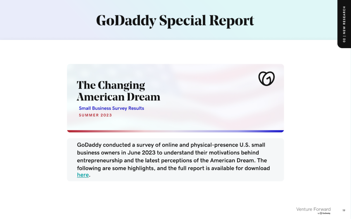 GoDaddy Venture Forward Report | Summer 2023 | U.S. Edition: GoDaddy Special Report, The Changing American Dream