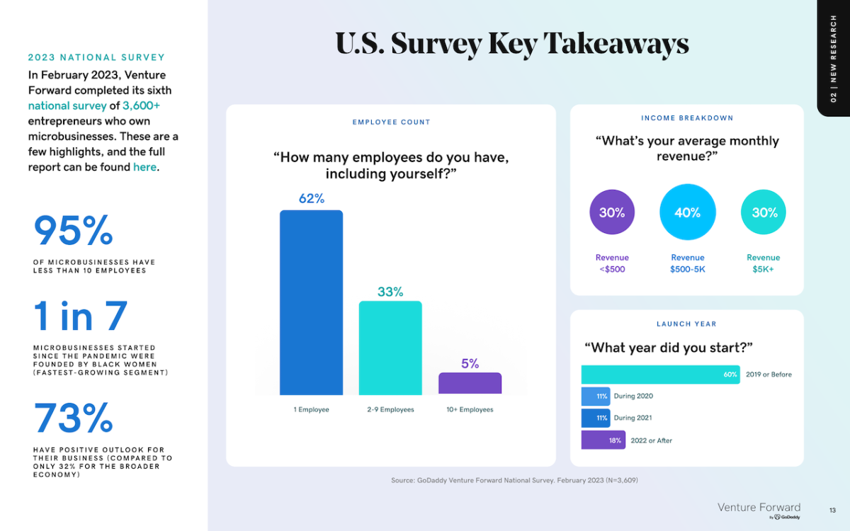 U.S Survey Key Takeaways. Charts showing microbusiness data.