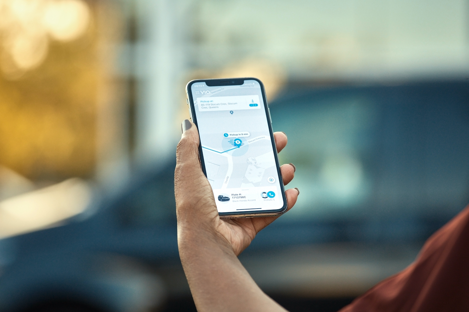 Via's on-demand microtransit transportation app on a cellphone 