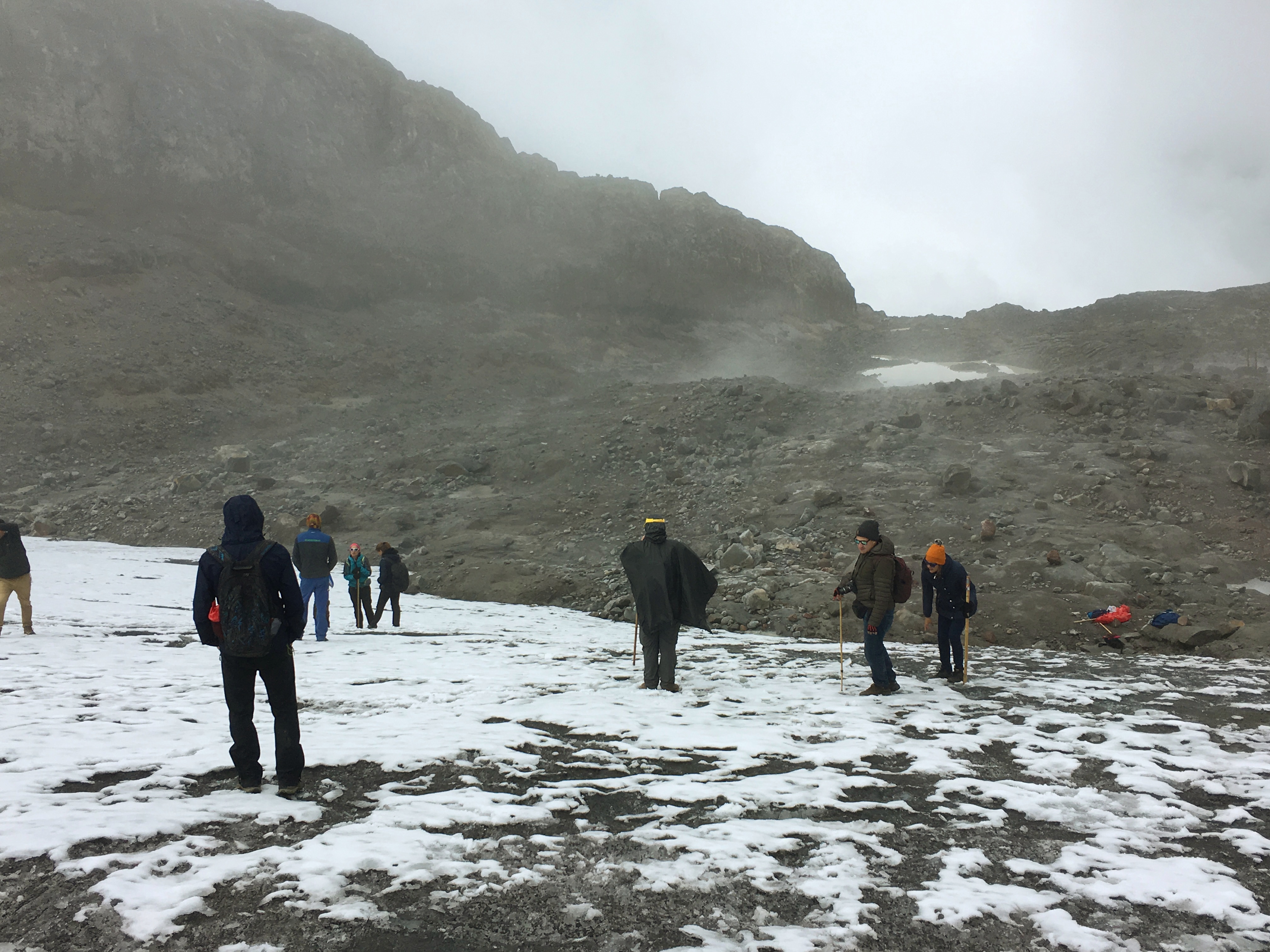 Visitors to the unusual tropical glacier on Los Nevados (Leon Cay).