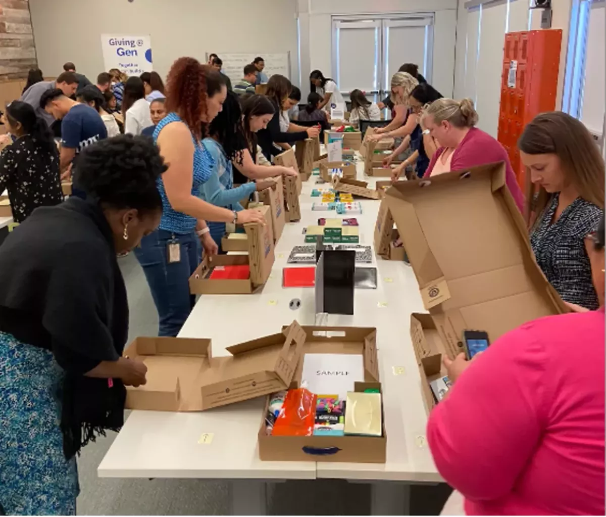 volunteers packing supplies