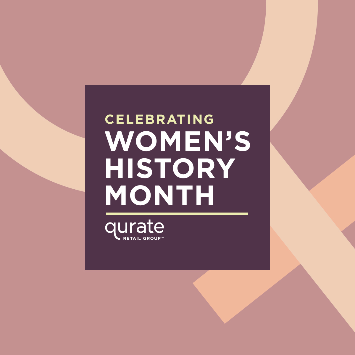 banner reading, "CELEBRATING WOMEN'S HISTORY MONTH" with Qurate Retail Group's logo