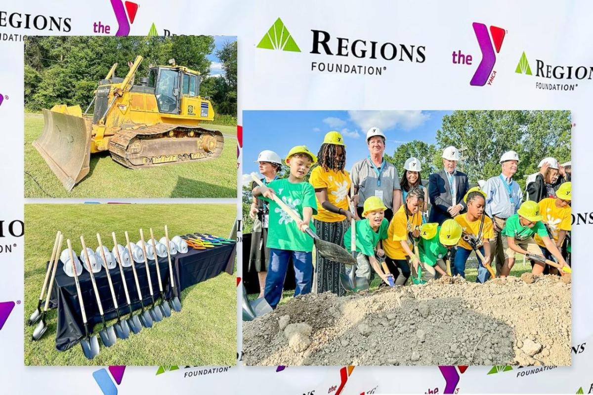 Collage of photo's of The Regions Foundation joining the YMCA of Greater Birmingham to break ground on a development