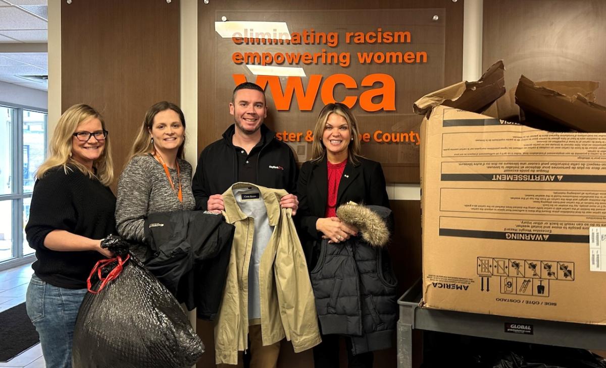 KeyBank team members collecting coats for the YWCA of Rochester and Monroe County.