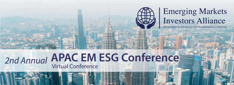 City skyline with text: 2nd Annual APAC Emerging Markets ESG Conference