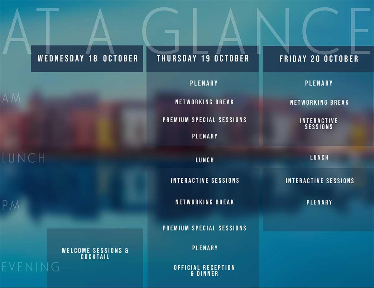 "At a Glance" an agenda for the three-day conference October 18-20.