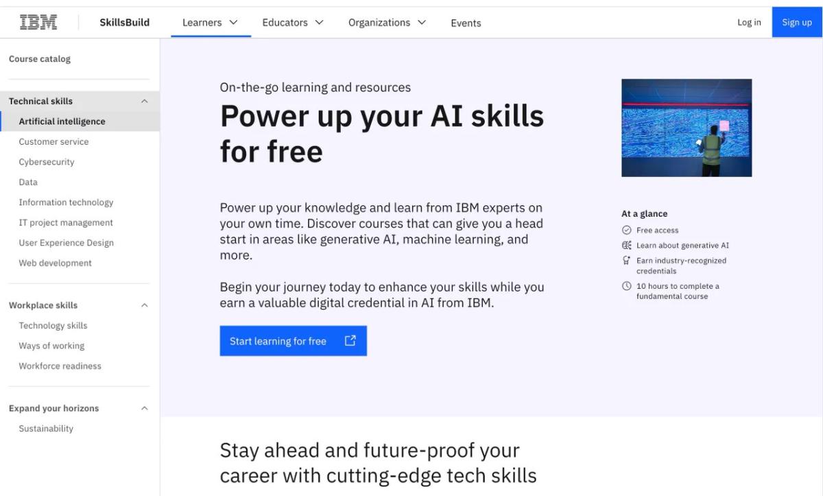 Screenshot of the IBM training online site.