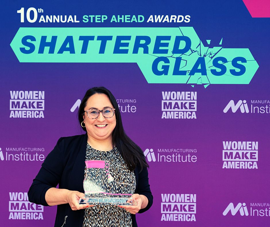  Tyra Woodruff in front of a "Step Ahead Awards, Shattered Glass" Background