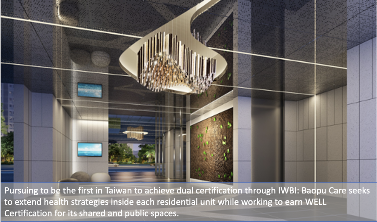 "Pursuing to be the first in Taiwan to achieve dual certification through IWBI: Baopu Care seeks to extend health strategies inside each residential until while working to earn WELL Certification for its shared and public spaces."