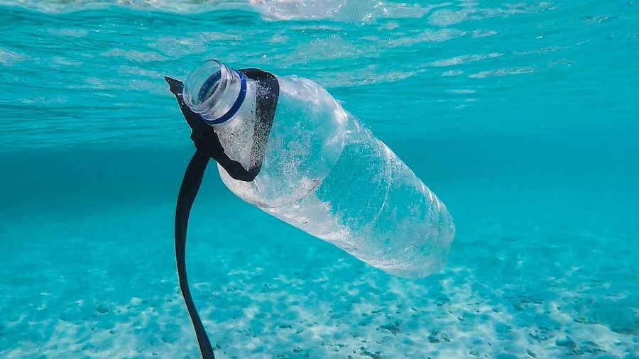 Water bottle floating in water