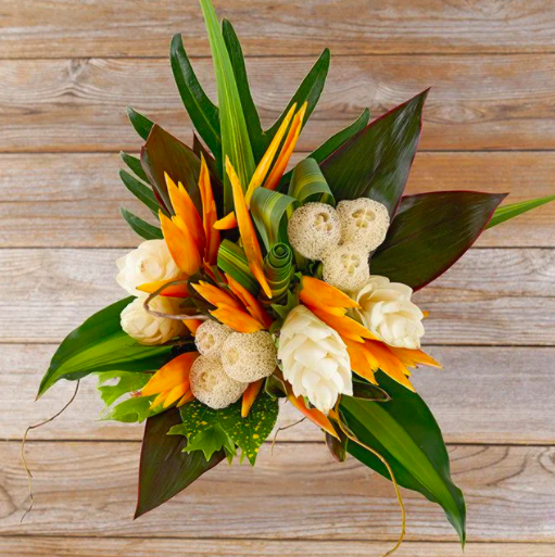 Bouqs shows off a wide variety of arrangements, including this white ginger and loofah showstopper