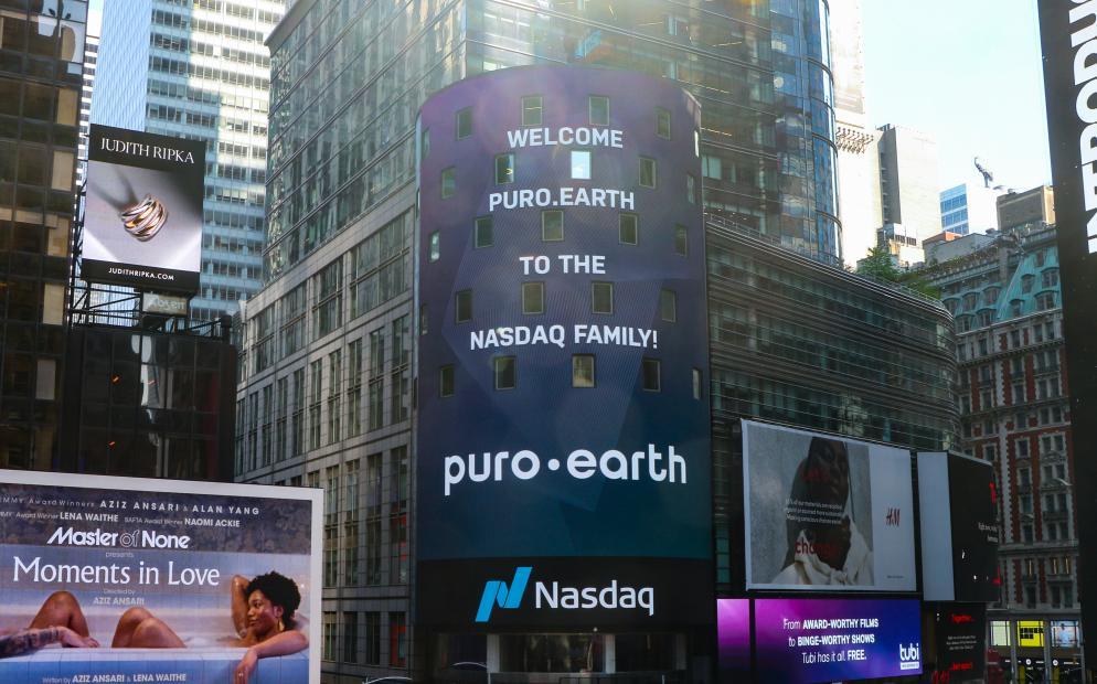 nasdaq billboard about puro earth