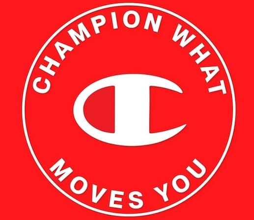 Champion brand logo: Champion: What Moves You.