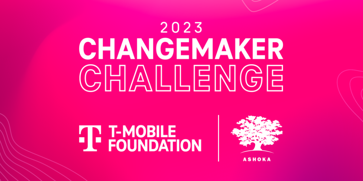 On a pick background "2023 Changemaker challenge" and TMobile foundation logo