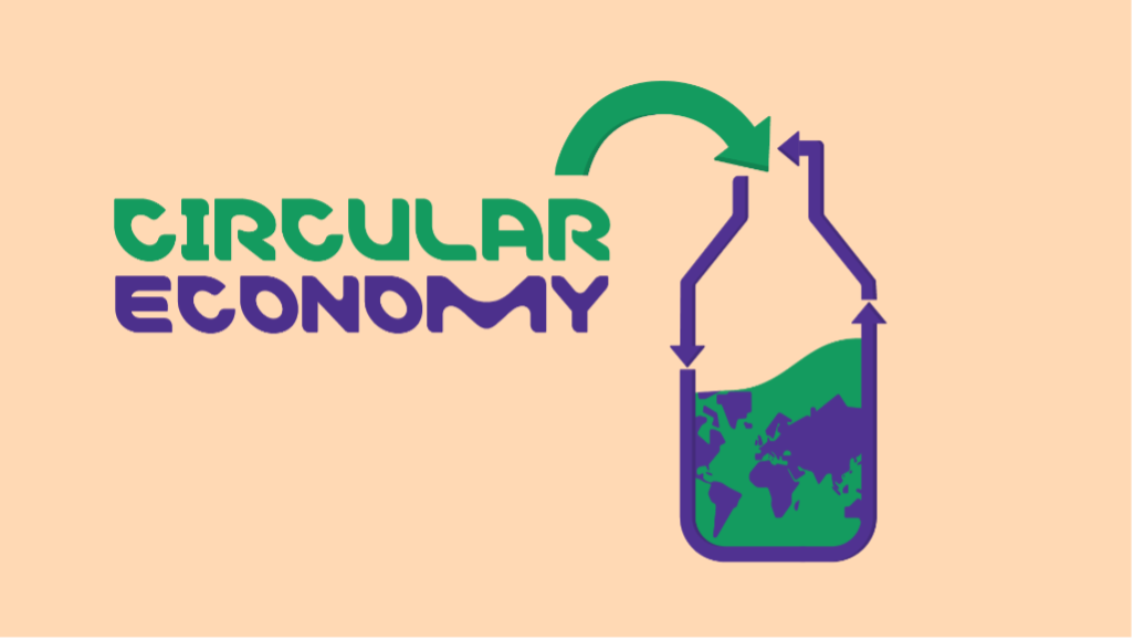 circular economy with an arrow to a recycled jar