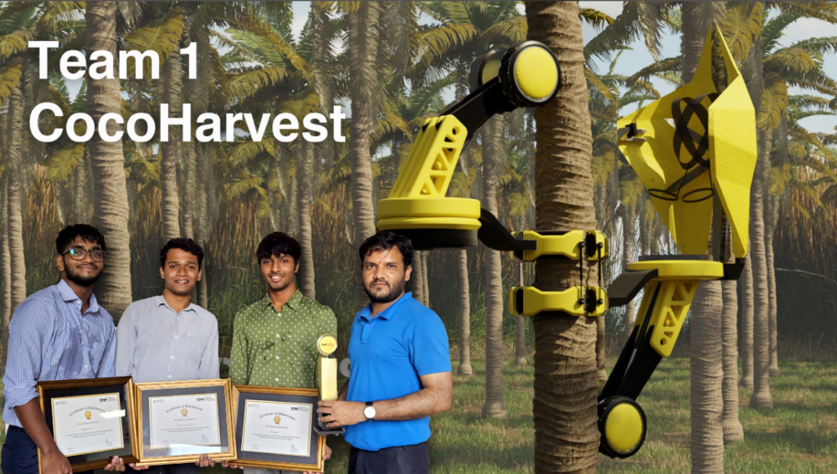 The winning team of Abhijith MS, Arvind M and Vrushadwaj Gunjari, along with their mentor Lavendra Shukla.