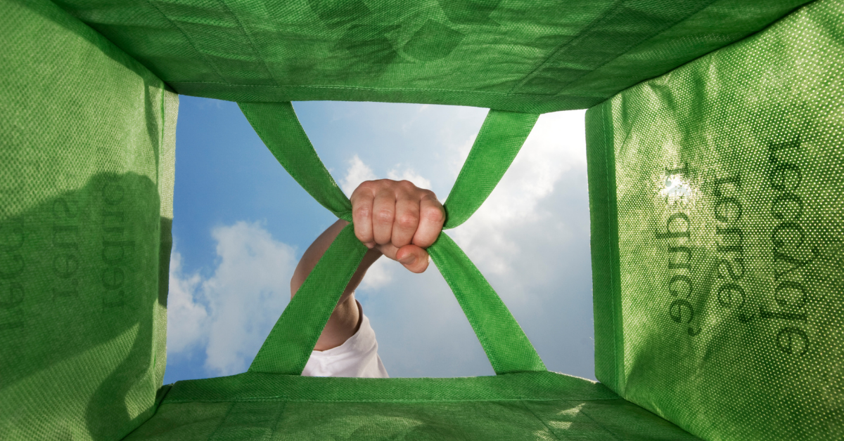 looking up through shopping bag to the sky