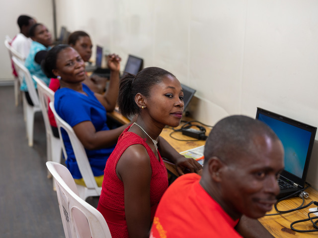 Students looking on inside a DigiTruck