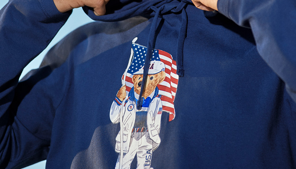 ecofast hoodie with american flag and stuffed bear