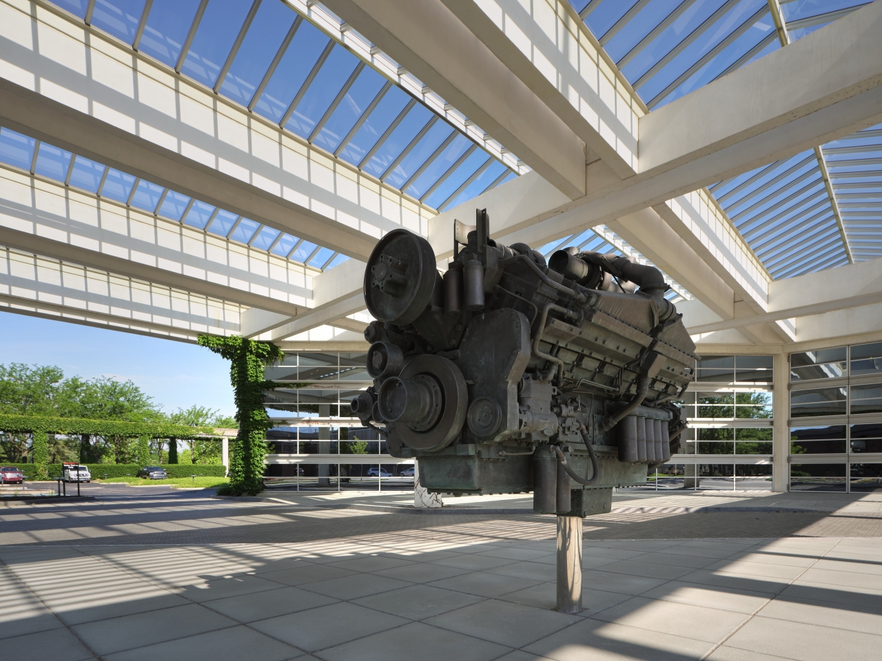 old engine block on display