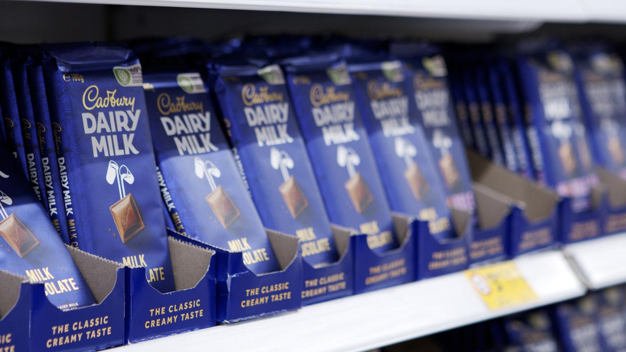 Cadbuy milk bars on the shelf