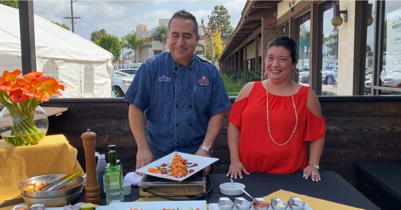 Chef Leo Razo and Teresa Razo of Cambalache Grill demonstrated traditional Jalisco cuisine with a Tequila Sunrise Shrimp dish.