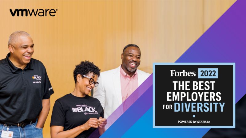 Three smiling people with the logo for the Forbes Best Employers for Diversity 2022 superimposed