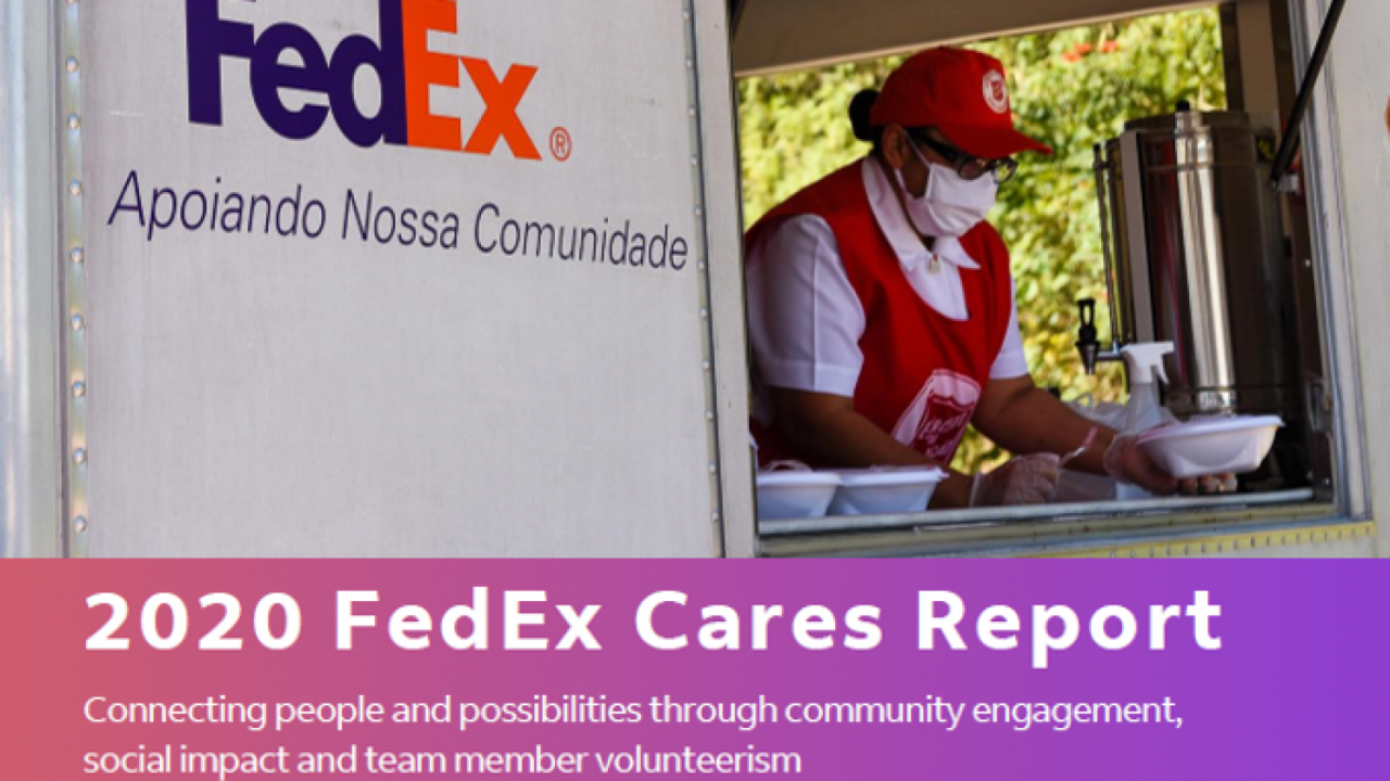 FedEx worker serving food out of a truck