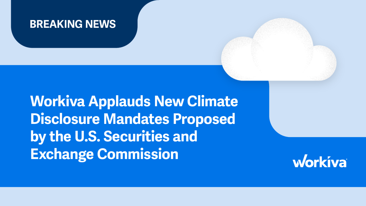 "Breaking News: Workiva Applauds New Climate Disclosure Mandates Proposed by the U.S. Securities and Exchange Commission" poster
