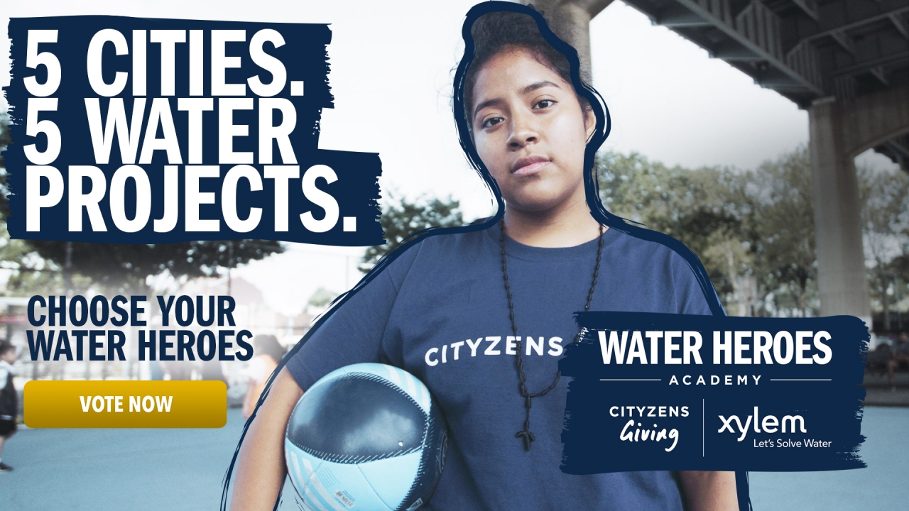 Water heroes academy infographic reads: 5 cities. 5 water projects.Choose your water heroes