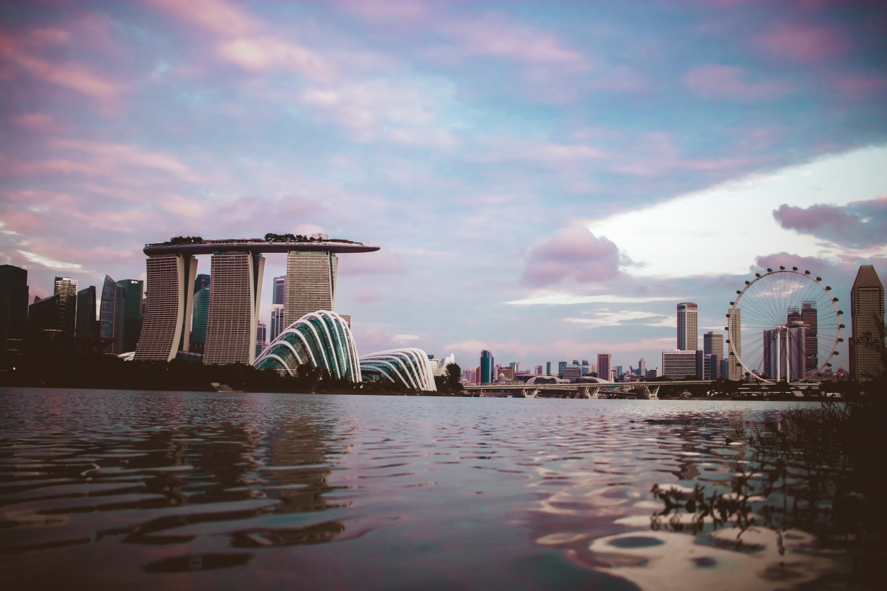 Singapore skyline and sunset from the water