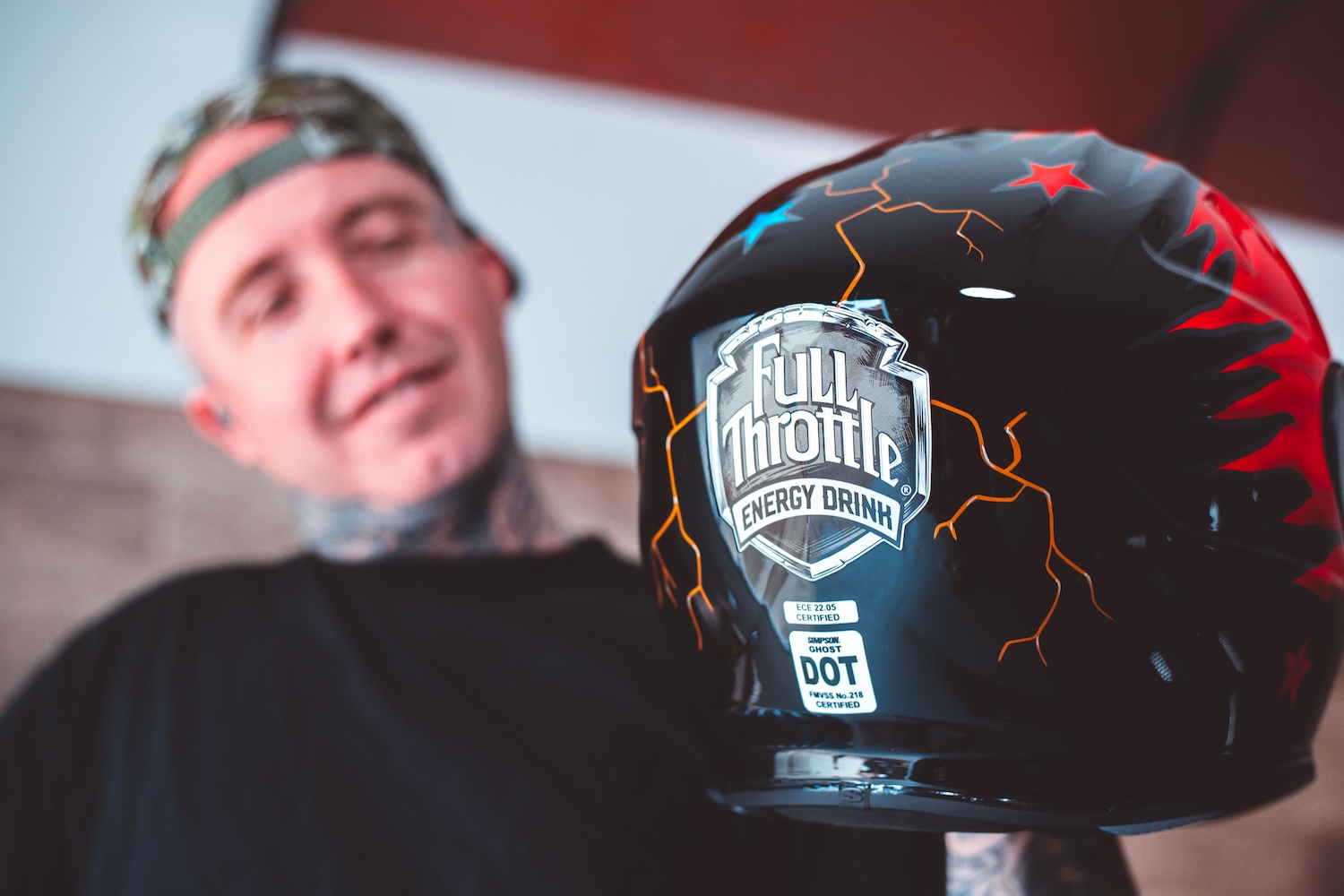 custom motorcycle artist with helmet he made