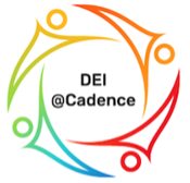 DEI at Cadence surrounded with four abstract colorful images