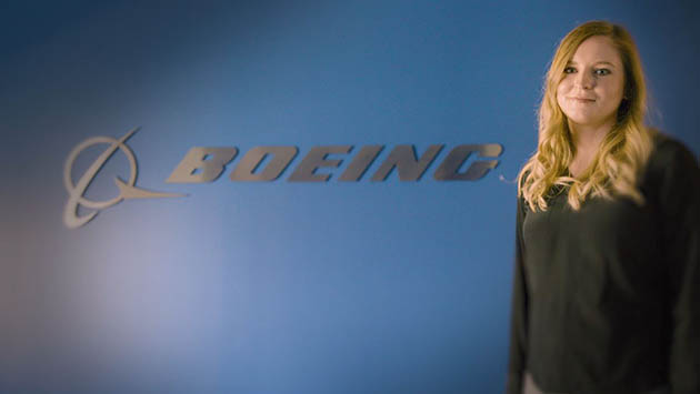 profile of Emily Schnieders next to Boeing logo