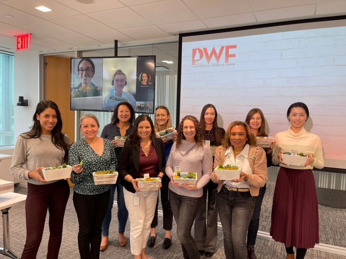 Group of women holding plants