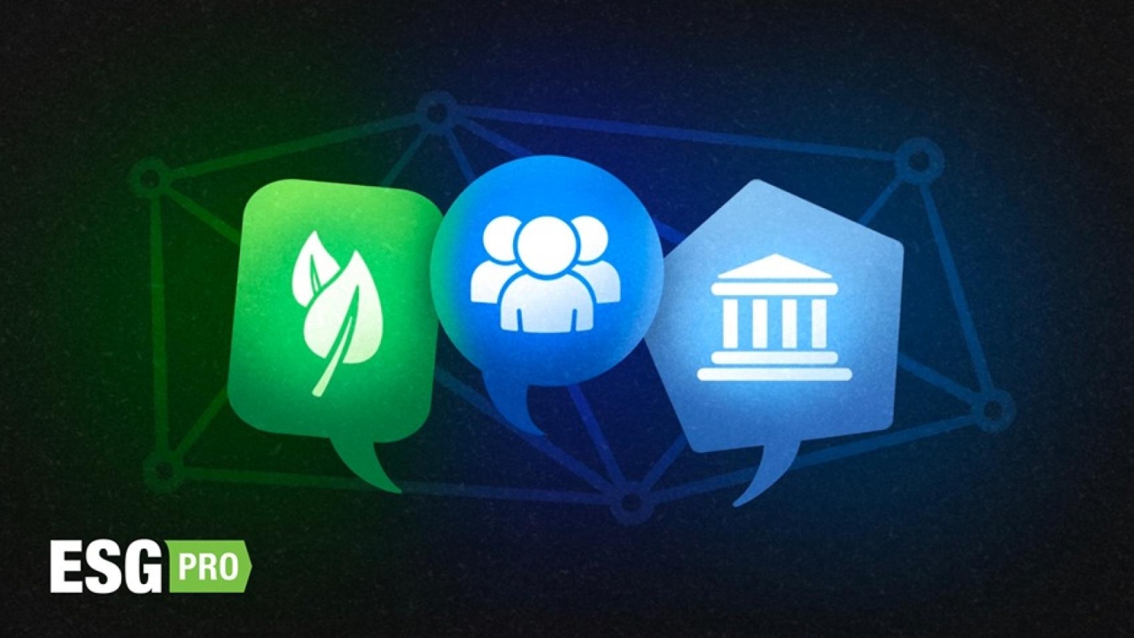ESG pro, with nature, people, and government symbols
